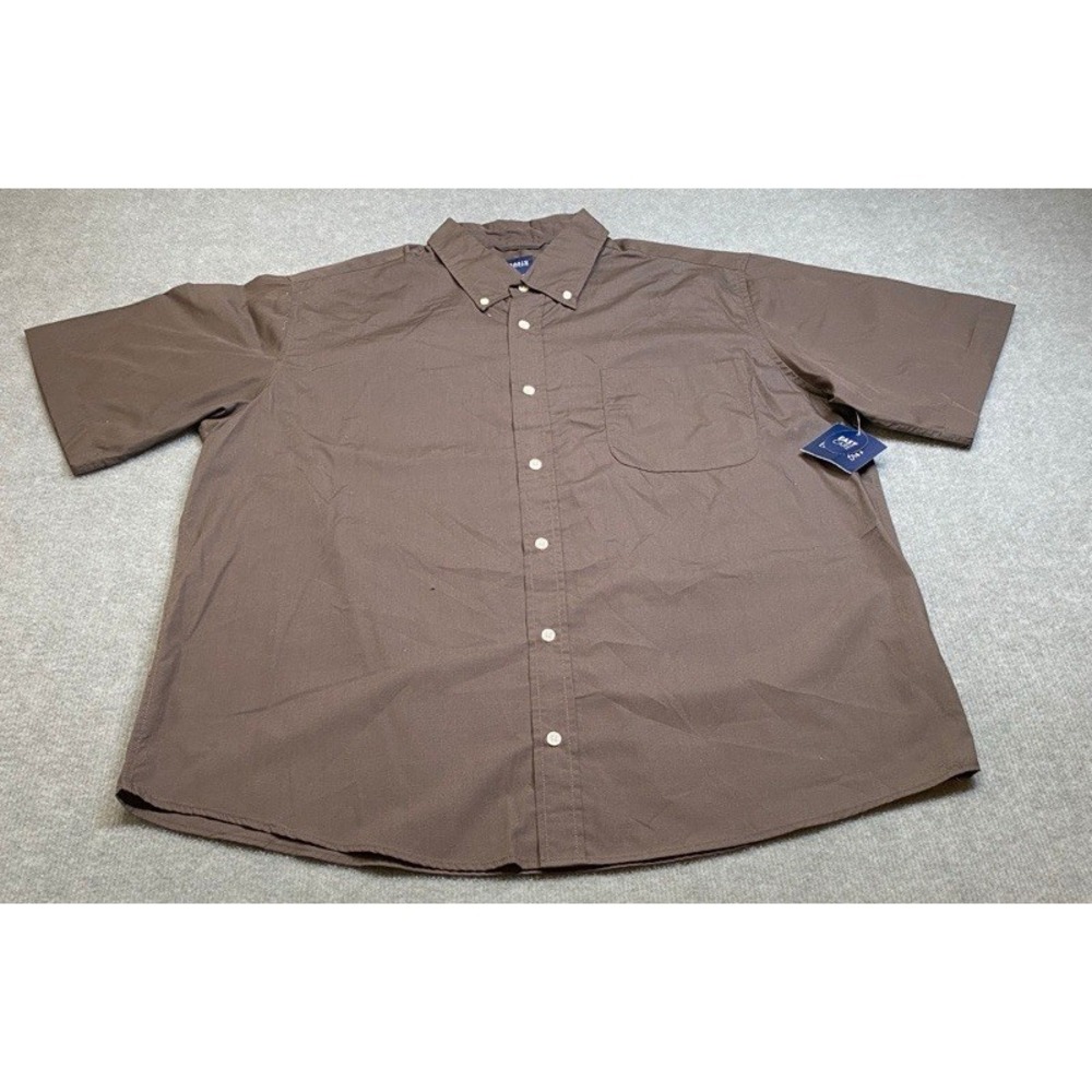 NWT Basic Editions Button Down Shirt Men XL Brown Short Sleeve Easy Care Solid